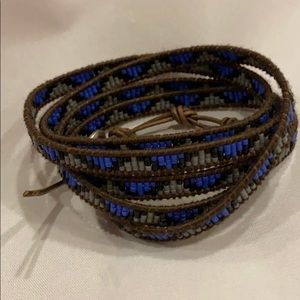 Chan Luu blue grey and black wrap bracelet